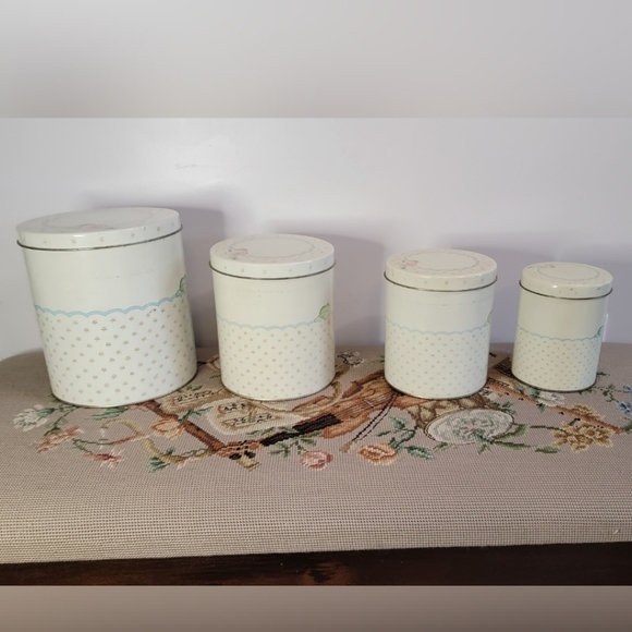 4 Piece Vintage Tin Can Canister Set - Picture 2 of 5